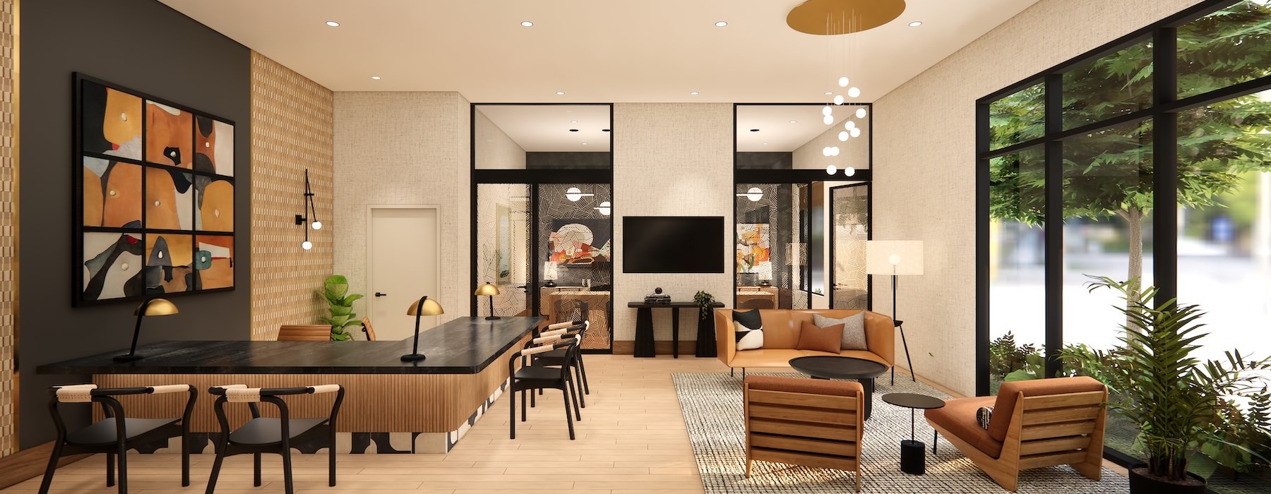 a room with a table and chairs