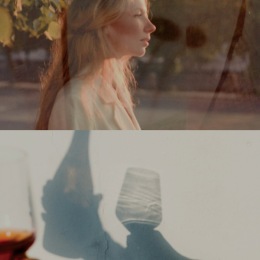 a person at dusk and a shadow of someone with wine