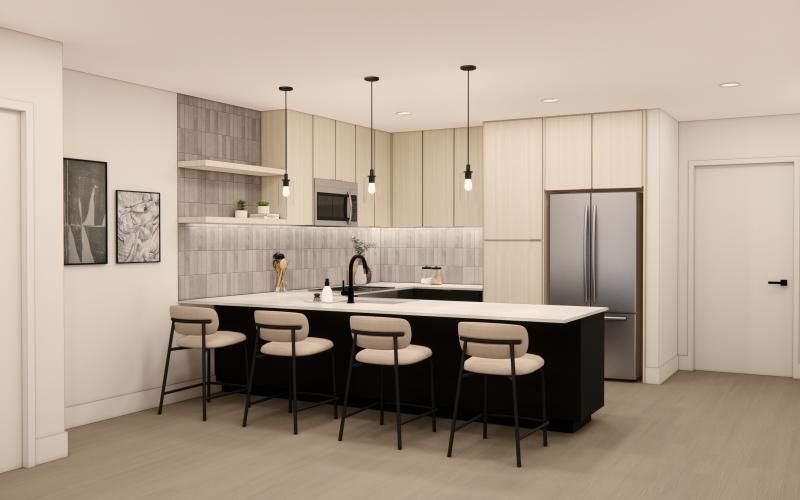 a kitchen with a large island